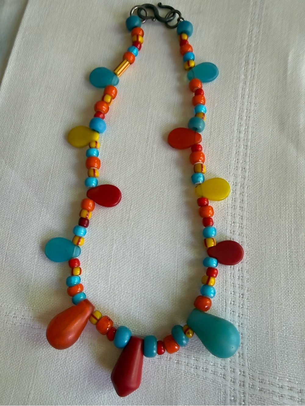 Vintage Colorful Glass Teardrop Beads Necklace - Multicolor Artisan Made